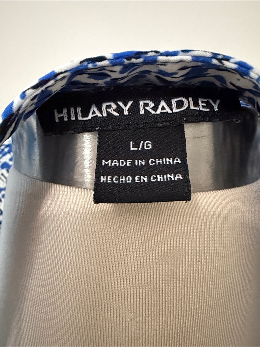 Hilary Radley Blue White Black Splatter Print Split-Neck Tunic L Office Church - Picture 2 of 8